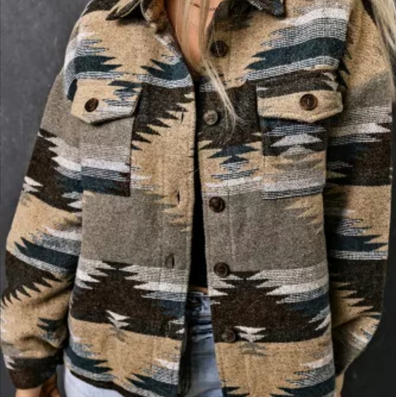 New blue distressed Aztec print shacket - Picture 14 of 16